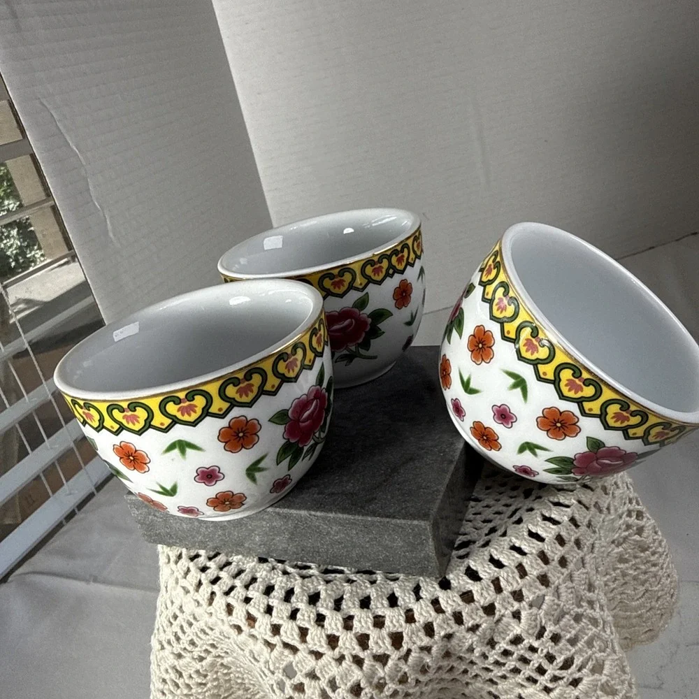 World Market Ceramic Floral Dipping Bowls, Red,Yellow & Green 3